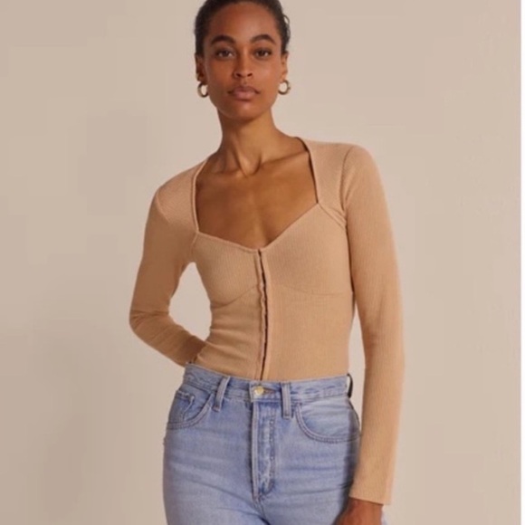 NWT Favorite Daughter Rib Bustier Top Medium Tan Ribbed Fabric Corset Style - Picture 2 of 8